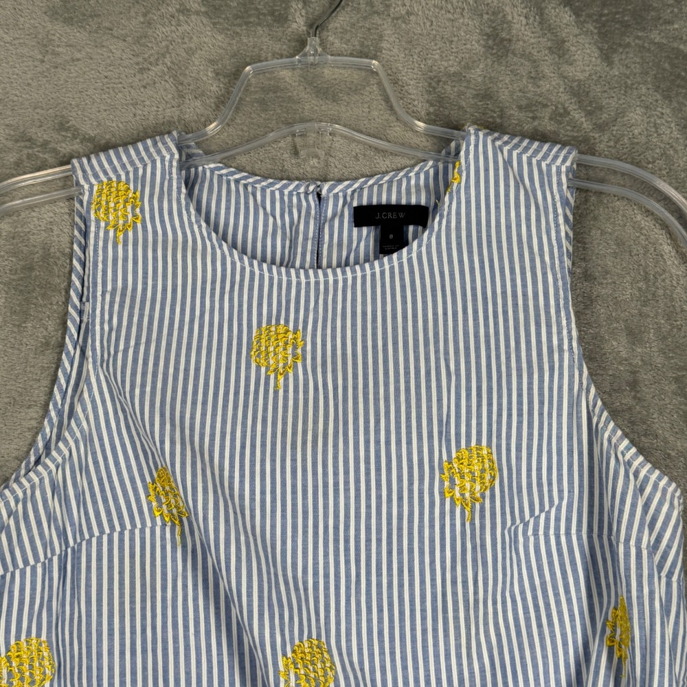 J.Crew‎ Shirt Blue White Striped Tie-Front Tank Sleeveless Embroidered Size 8 - Picture 4 of 9